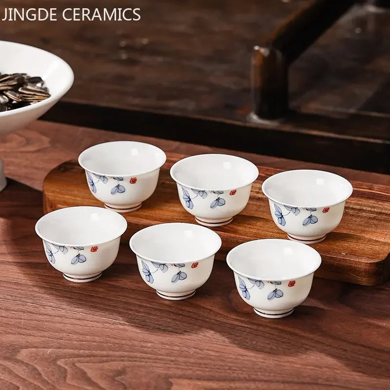 6Pcs Chinese White Porcelain Tea Cup Creative Handmade Ceramic Small Tea Bowl Household Wine Glass Teacup Tea Set Accessories