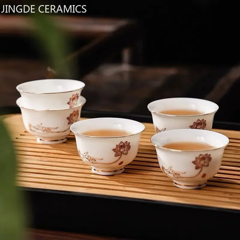 6Pcs Chinese White Porcelain Tea Cup Creative Handmade Ceramic Small Tea Bowl Household Wine Glass Teacup Tea Set Accessories