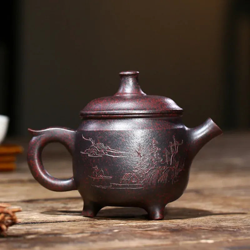 290ml Traditional Yixing Purple Clay Teapots Handmade Raw Ore Kiln Change Tea Pot Tripod Shape Kettle Zisha Tea Set Teaware