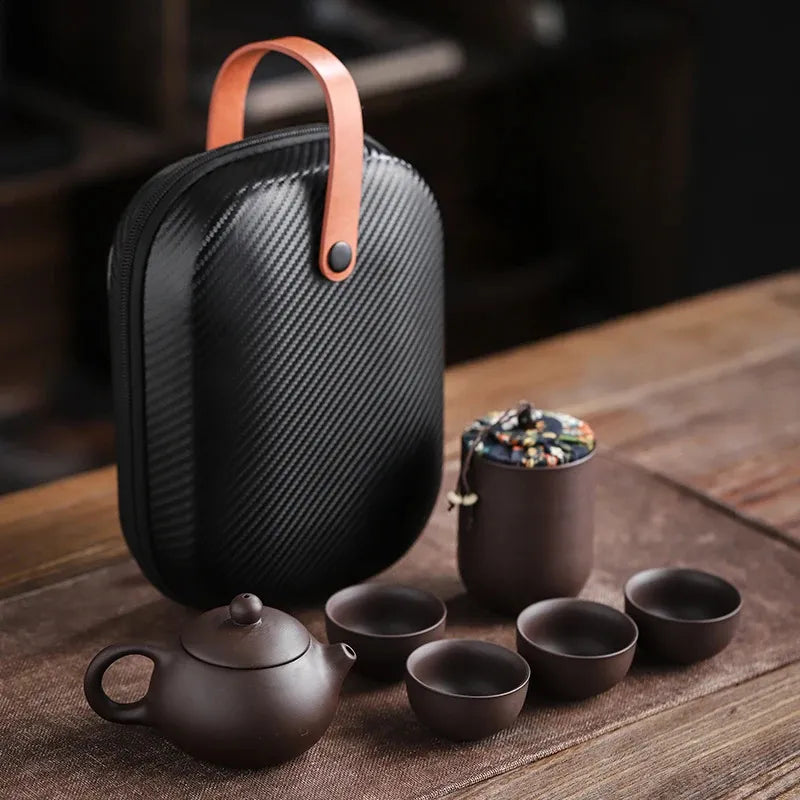Purple Sand Tea Cups Ceramic Portable Teapot Set Outdoor Travel Gaiwan Tea Cups of Tea Ceremony Teacup Fine Gift Kung Fu Tea Set 240726