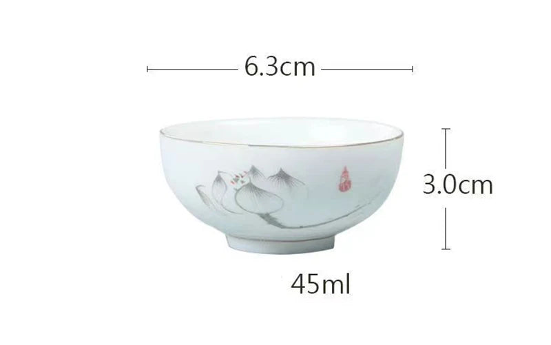 6pcs Ceramic Tea Cup Set Exquisite White Porcelain Tea Set Kung Fu Tea Ceremony Accessories Chinese Bowl Cup for Coffee Teacups