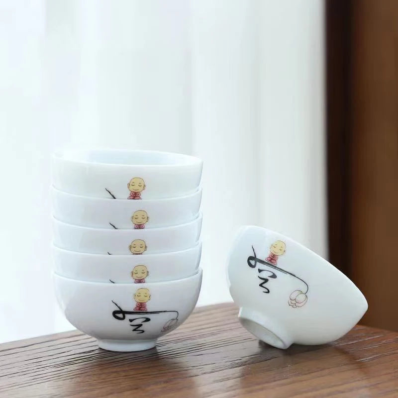 6pcs Ceramic Tea Cup Set Exquisite White Porcelain Tea Set Kung Fu Tea Ceremony Accessories Chinese Bowl Cup for Coffee Teacups