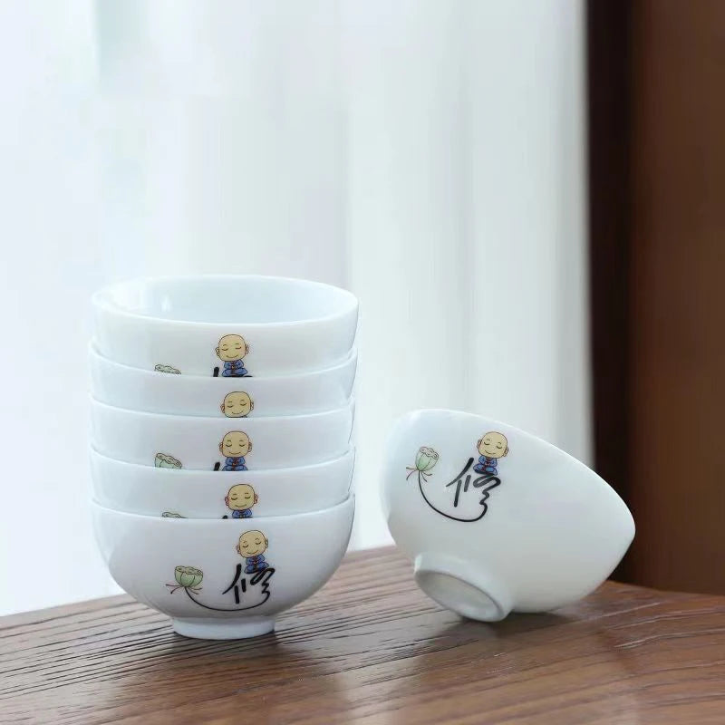 6pcs Ceramic Tea Cup Set Exquisite White Porcelain Tea Set Kung Fu Tea Ceremony Accessories Chinese Bowl Cup for Coffee Teacups