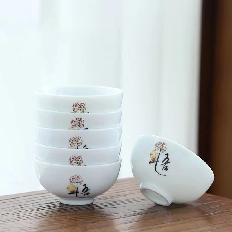 6pcs Ceramic Tea Cup Set Exquisite White Porcelain Tea Set Kung Fu Tea Ceremony Accessories Chinese Bowl Cup for Coffee Teacups