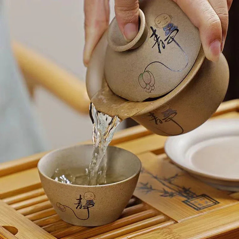 6pcs Coarse Pottery Tea Cup Chinese Tea Set Ceramic Cups and Mugs Teapots to Boil Water Samovar Gaiwan Teapot Shu Puer Teaware