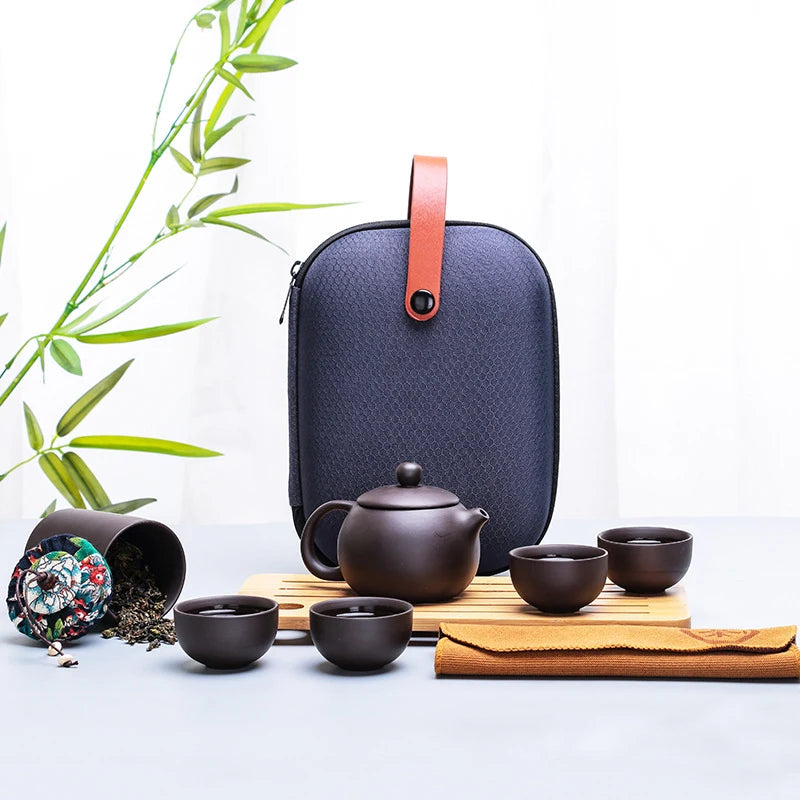 6pcs Tea Sets gaiwan Exquisite Purple sand tea set Include 4 cups 1 tea pot, Kung Fu Tea Cup Unique tea ceremony Travel Portable