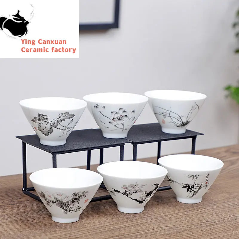 6pcs/set Jingdezhen White Porcelain Teacup Travel Portable Tea Cup Small Tea Bowl Boutique Ceramic Tea Set Household Drinkware