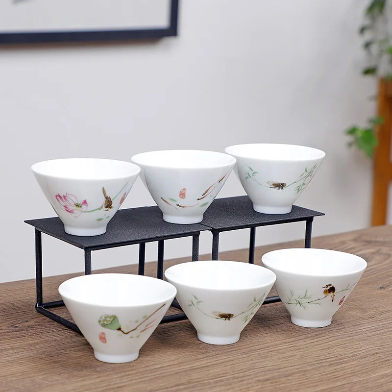 6pcs/set Jingdezhen White Porcelain Teacup Travel Portable Tea Cup Small Tea Bowl Boutique Ceramic Tea Set Household Drinkware