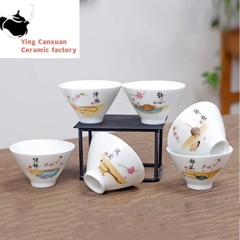 6pcs/set Jingdezhen White Porcelain Teacup Travel Portable Tea Cup Small Tea Bowl Boutique Ceramic Tea Set Household Drinkware