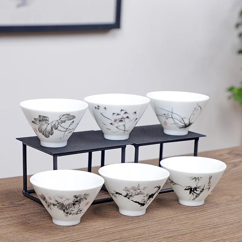 6pcs/set Jingdezhen White Porcelain Teacup Travel Portable Tea Cup Small Tea Bowl Boutique Ceramic Tea Set Household Drinkware