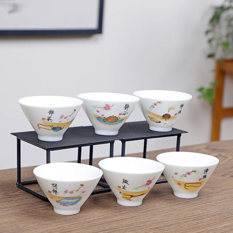 6pcs/set Jingdezhen White Porcelain Teacup Travel Portable Tea Cup Small Tea Bowl Boutique Ceramic Tea Set Household Drinkware