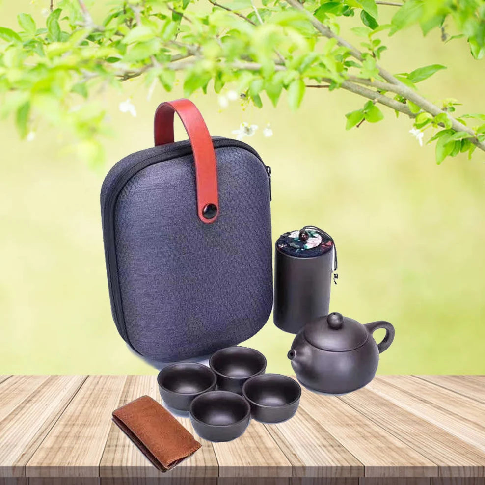 7 PC-Set Purple Clay Travel Tea Set One Teapot Four Cups Car Make Tea Pot Teaware WithTea Tins Portable Kung Fu Tea Set For Gift