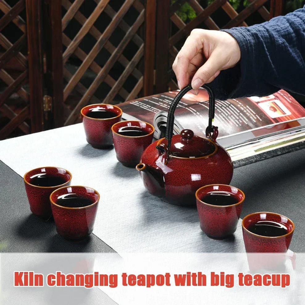 7 PCS/Set Ceramic Tea Set 700ML Kiln Change Color Teapot With Handle 150ML Tea Cup Health Ceramics Tea Pot