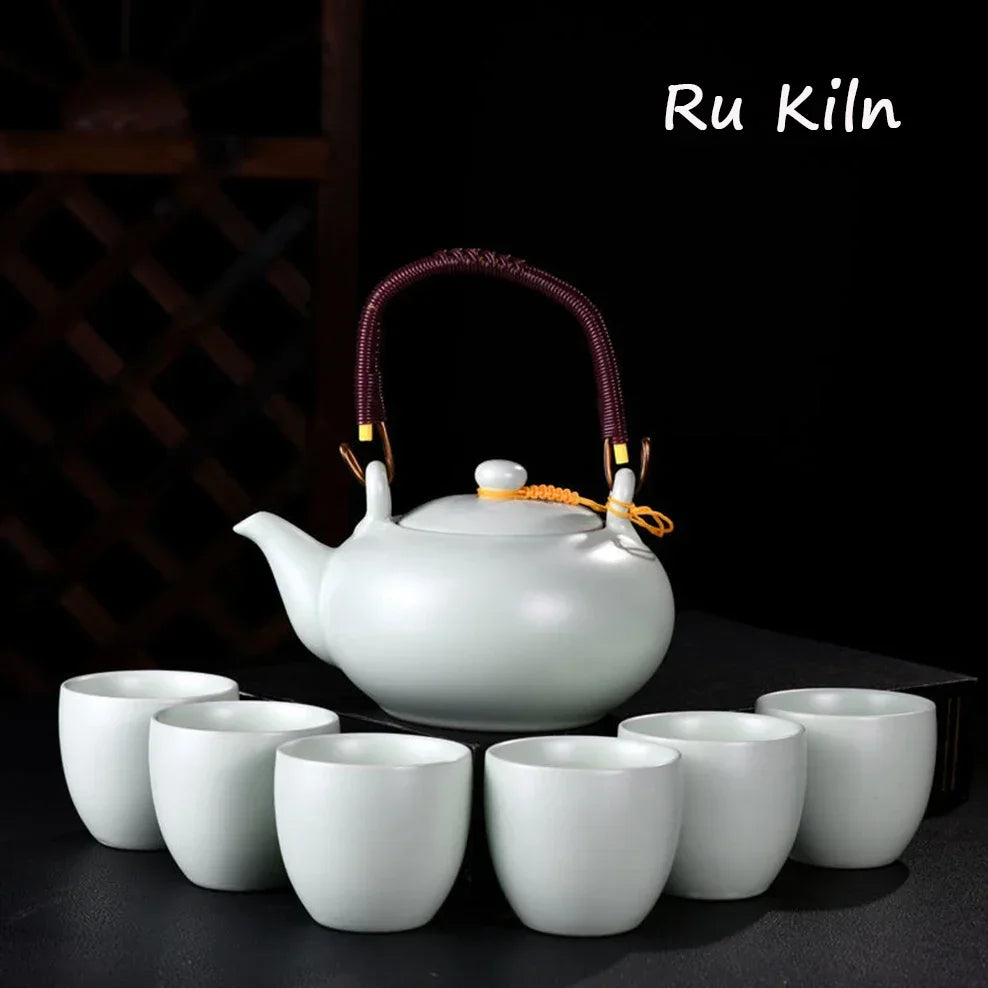 7 PCS/Set Ceramic Tea Set 700ML Kiln Change Color Teapot With Handle 150ML Tea Cup Health Ceramics Tea Pot