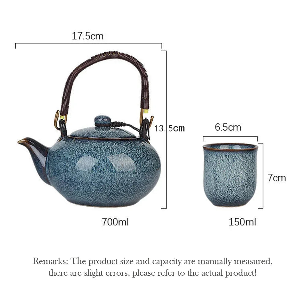 7 PCS/Set Ceramic Tea Set 700ML Kiln Change Color Teapot With Handle 150ML Tea Cup Health Ceramics Tea Pot