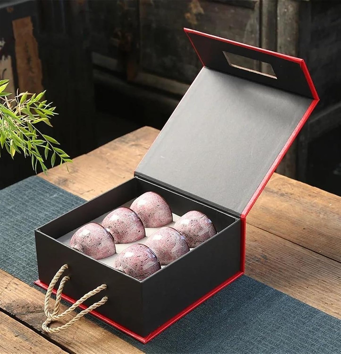 Afternoon Tea Set 6Pcs Ceramic Tea Cup Set Kiln Transformation Tea Cup Kung Fu Tea Set Tianmu Glazed Teacup Tea Bowl Chinese Tea Set Gift Box Tea Set for Adults (Color : F)