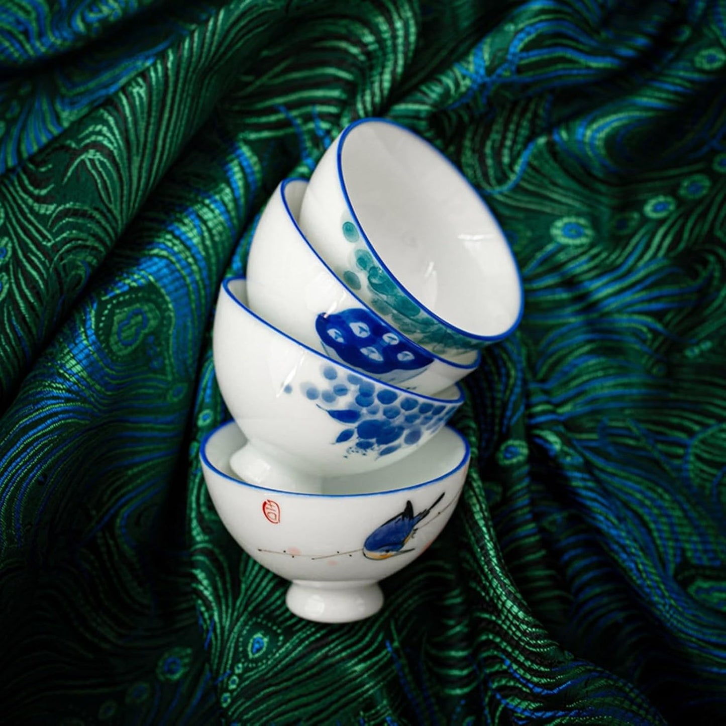 HMLTD Chinese/Japanese Tea Set Hand-Painted Ceramic Tea Cup White Ceramic Tea Cup Kung Fu Tea Cups Traditional Chinese Elegance Portable Teapot Set Tea Gift set (Size : D)