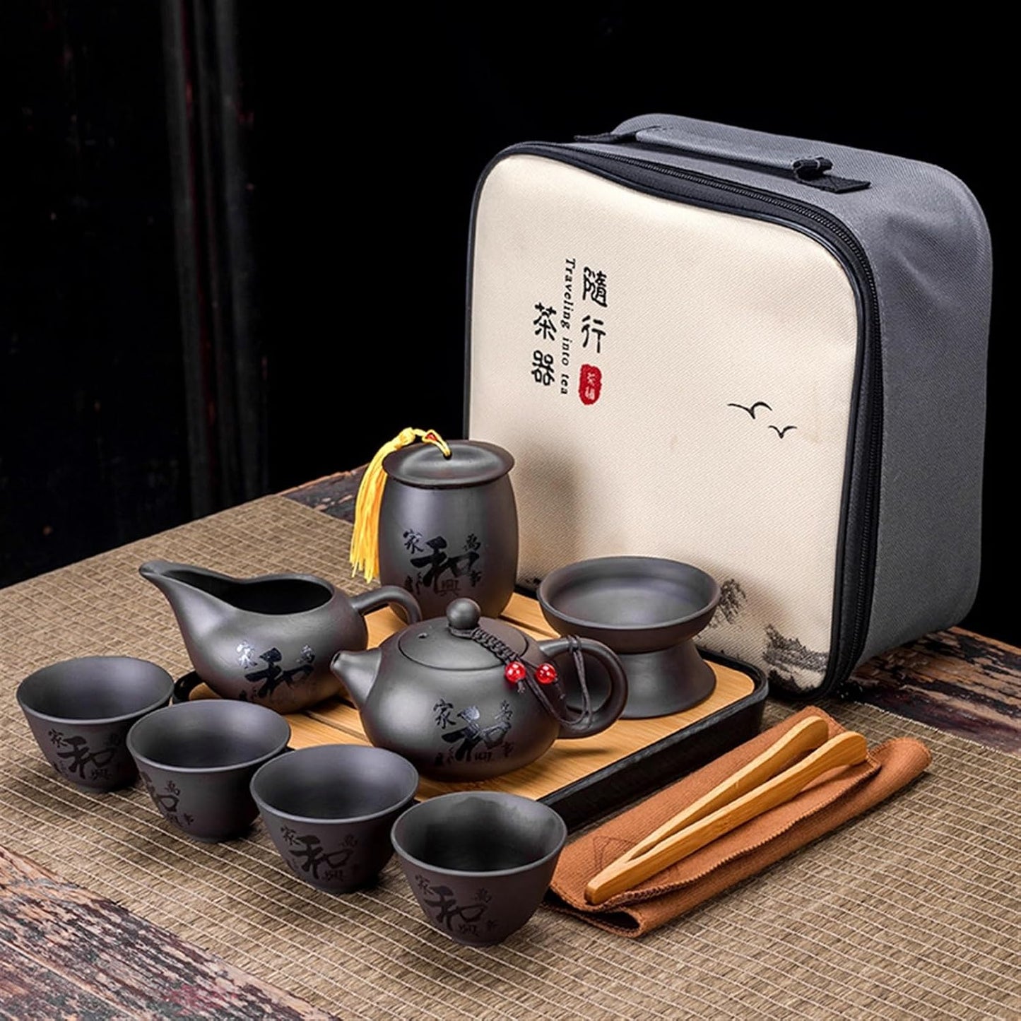 Chinese/Japanese Tea Set Chinese Kung Fu Tea Set Sand Ceramic Teapot Set Travel Kong Fu Tea Kit Gift Porcelain Purple Sand Pot Infuser Ceramic Tea Set Portable Teapot Set Tea Gift set (Size : I)