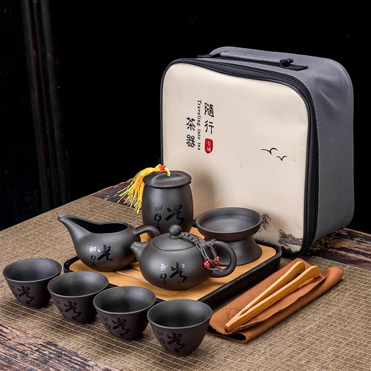 Chinese/Japanese Tea Set Chinese Kung Fu Tea Set Sand Ceramic Teapot Set Travel Kong Fu Tea Kit Gift Porcelain Purple Sand Pot Infuser Ceramic Tea Set Portable Teapot Set Tea Gift set (Size : I)
