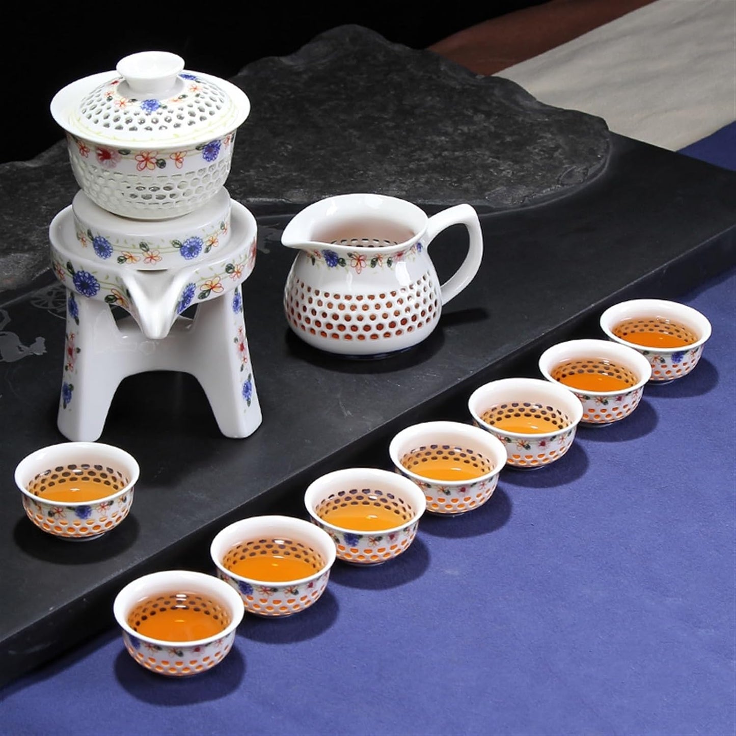 Chinese/Japanese Tea Set 10 Pcs High-end Kung Fu Tea Set Chinese Tea Set Automatic Tea Set Bone China Teapot And Tea Cup Set Travel Tea Set For 8 People Portable Teapot Set Tea Gift set (Size : 10 pi