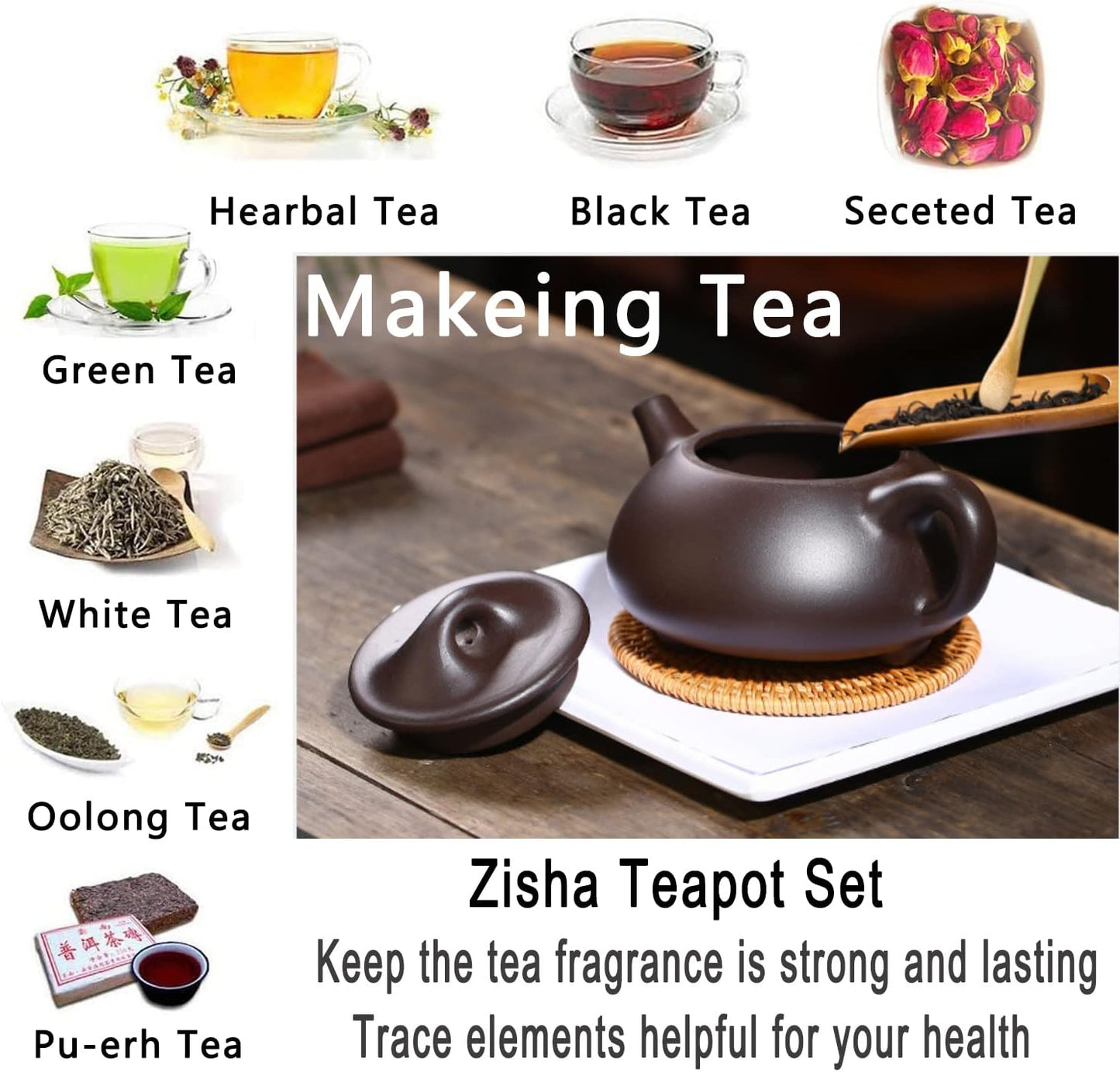 Portable Travel Tea Set Chinese Kung Fu Zisha Teapot Set 12PACK Handmade Tea Pot Cups with Tray Infuser, Purple Clay Teapot,Teacups,Tea Canister Towel in Elegant Gift Bag for Outdoor Home Business
