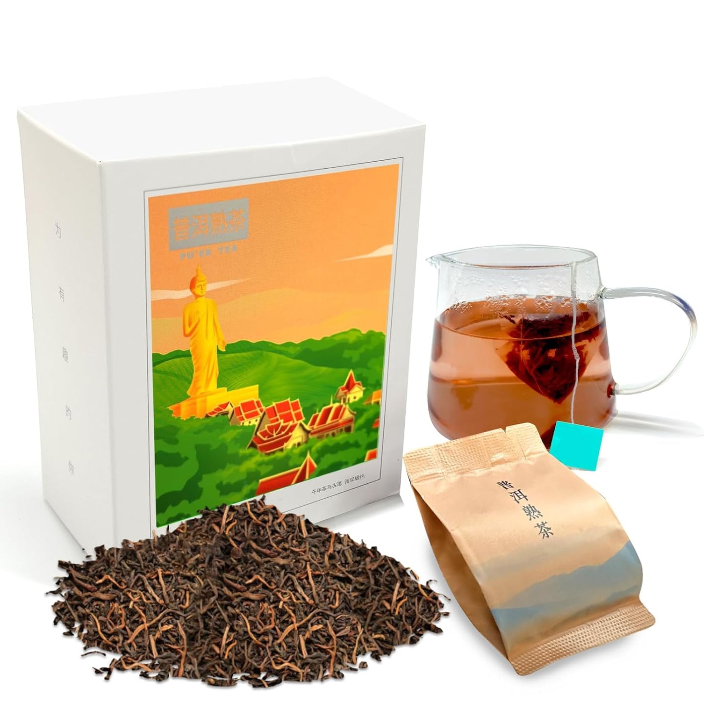 Chinese Pu'er Tea - Puerh Tea Bag Yun Nan Puer Tea Bags Pu erh Tea Organic China Puer Tea 16 Bags 48g/1.7oz 云南普洱熟茶