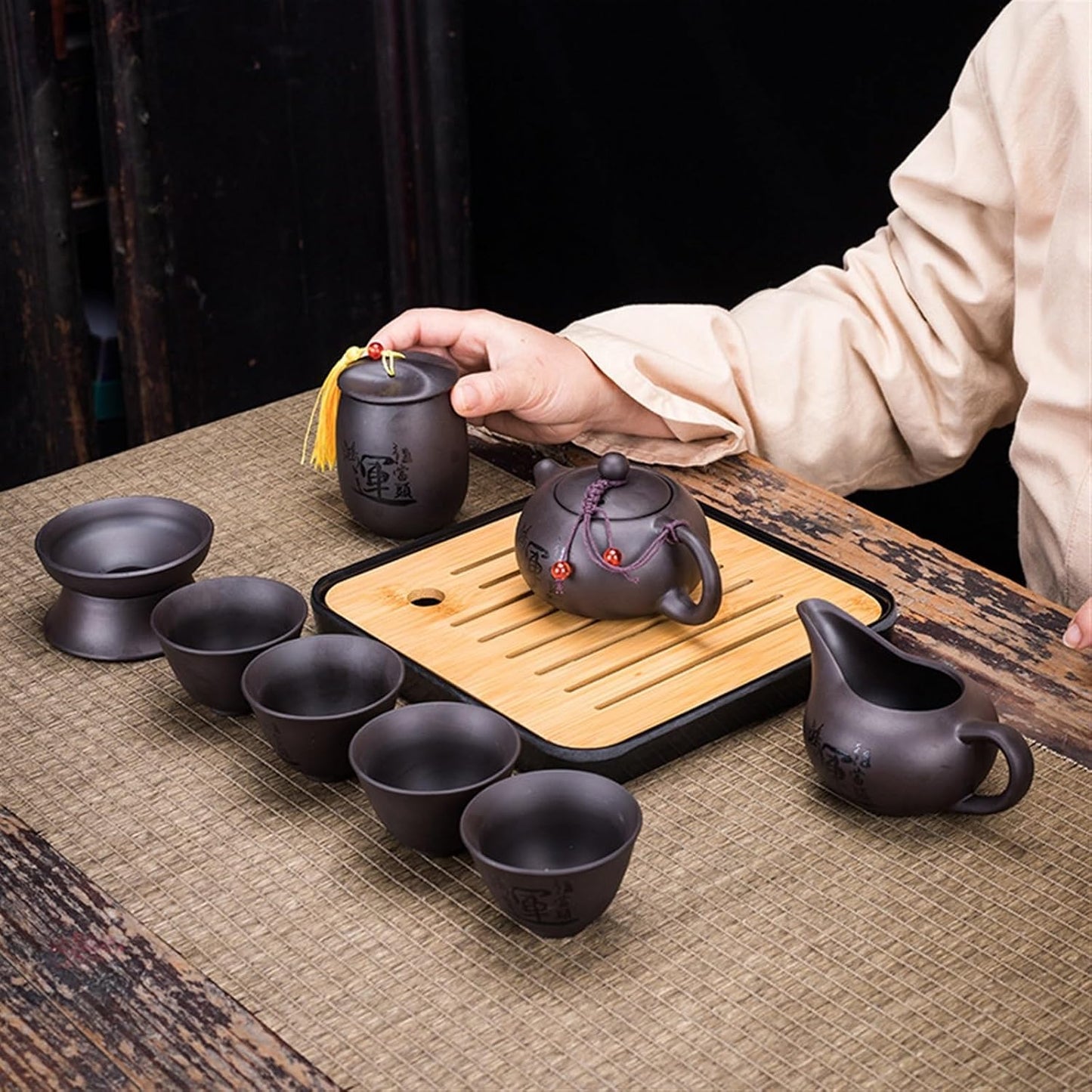 Chinese/Japanese Tea Set Chinese Kung Fu Tea Set Sand Ceramic Teapot Set Travel Kong Fu Tea Kit Gift Porcelain Purple Sand Pot Infuser Ceramic Tea Set Portable Teapot Set Tea Gift set (Size : I)