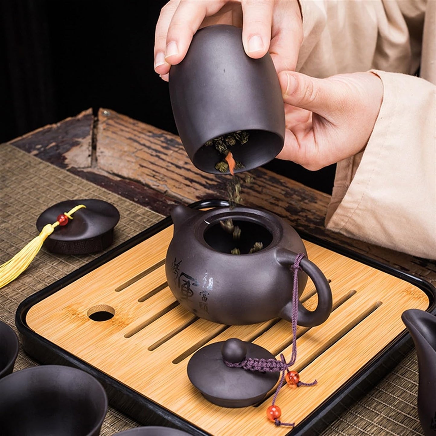 Chinese/Japanese Tea Set Chinese Kung Fu Tea Set Sand Ceramic Teapot Set Travel Kong Fu Tea Kit Gift Porcelain Purple Sand Pot Infuser Ceramic Tea Set Portable Teapot Set Tea Gift set (Size : I)