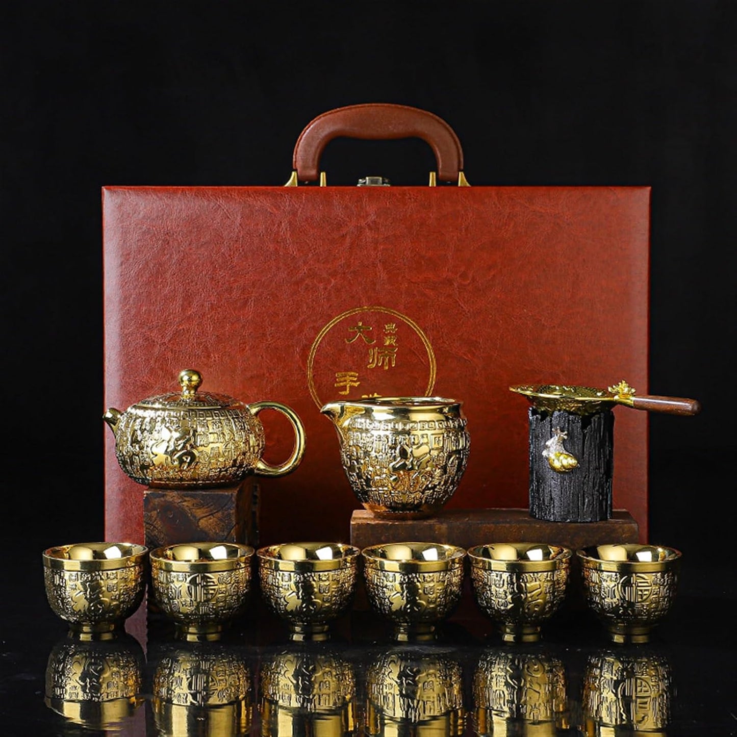 Chinese/Japanese Tea Set 24k Gold-plated Kung Fu Teaset Chinese Travel Tea Sets Luxury Bone China Tea Pot Teacup Tea Accessories Gift Box Packaging Portable Teapot Set Tea Gift set (Size : Gift box p