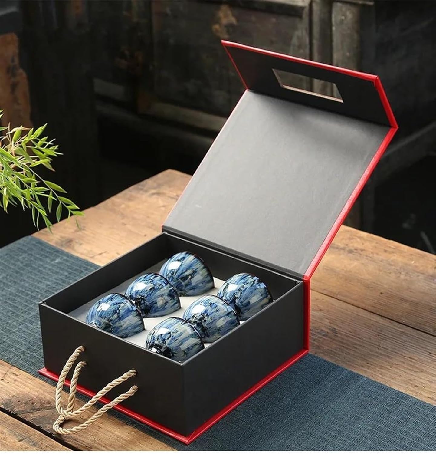 Afternoon Tea Set 6Pcs Ceramic Tea Cup Set Kiln Transformation Tea Cup Kung Fu Tea Set Tianmu Glazed Teacup Tea Bowl Chinese Tea Set Gift Box Tea Set for Adults (Color : F)