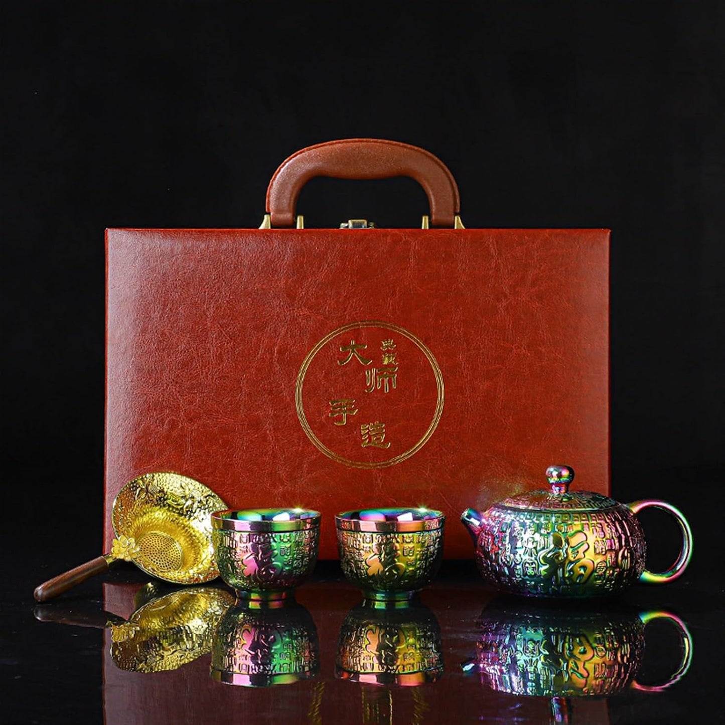 Chinese/Japanese Tea Set 24k Gold-plated Kung Fu Teaset Chinese Travel Tea Sets Luxury Bone China Tea Pot Teacup Tea Accessories Gift Box Packaging Portable Teapot Set Tea Gift set (Size : Gift box p