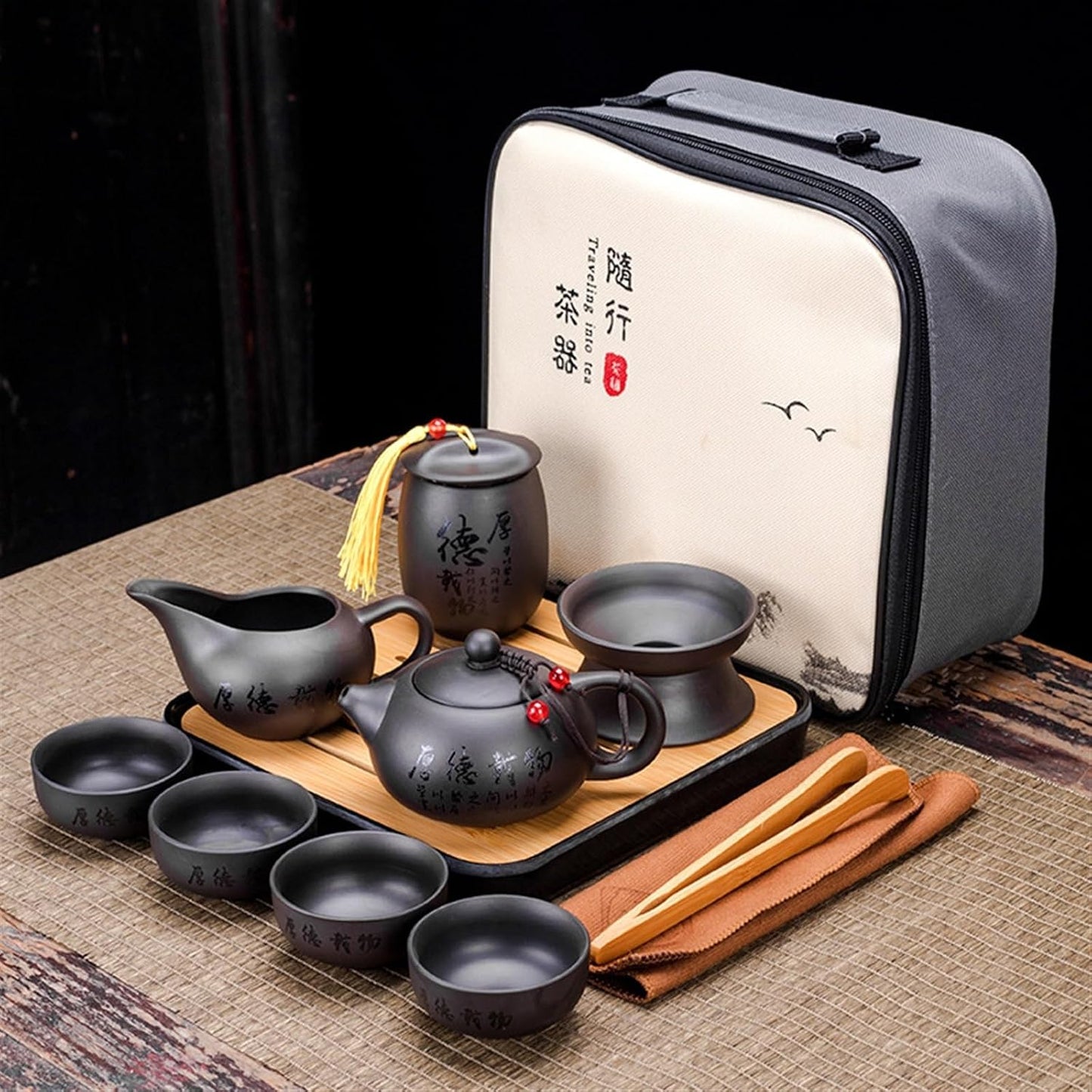Chinese/Japanese Tea Set Chinese Kung Fu Tea Set Sand Ceramic Teapot Set Travel Kong Fu Tea Kit Gift Porcelain Purple Sand Pot Infuser Ceramic Tea Set Portable Teapot Set Tea Gift set (Size : I)