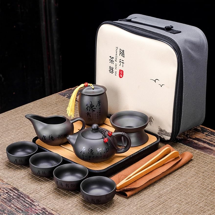 Chinese/Japanese Tea Set Chinese Kung Fu Tea Set Sand Ceramic Teapot Set Travel Kong Fu Tea Kit Gift Porcelain Purple Sand Pot Infuser Ceramic Tea Set Portable Teapot Set Tea Gift set (Size : I)