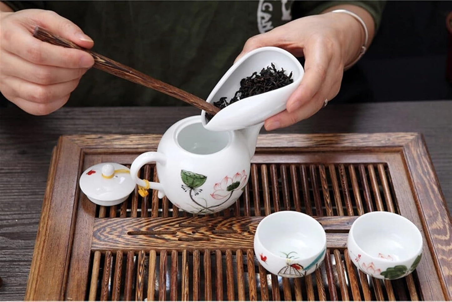 Chinese/Japanese Tea Set White Porcelain Cha He * Tea Presentation Vessel Kung Fu Tea Accessories tea tray Portable Teapot Set Tea Gift set (Size : Light Grey)