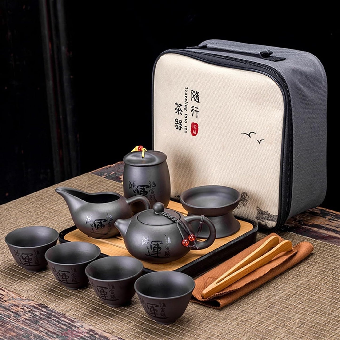 Chinese/Japanese Tea Set Chinese Kung Fu Tea Set Sand Ceramic Teapot Set Travel Kong Fu Tea Kit Gift Porcelain Purple Sand Pot Infuser Ceramic Tea Set Portable Teapot Set Tea Gift set (Size : I)