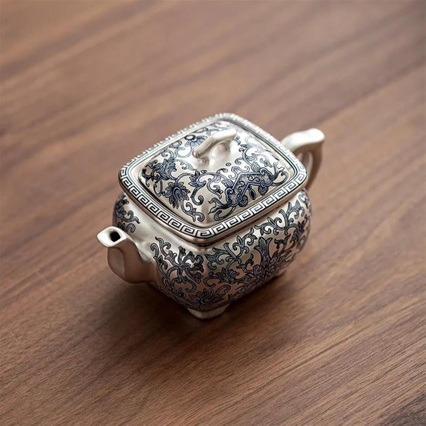 Afternoon Tea Set Gilded Silver Tea Pot Pure Handmade Enamel Colored Teapot Household Ceramic Kung Fu Tea Set Chinese Style Square Pot Gift Tea Set For Adults