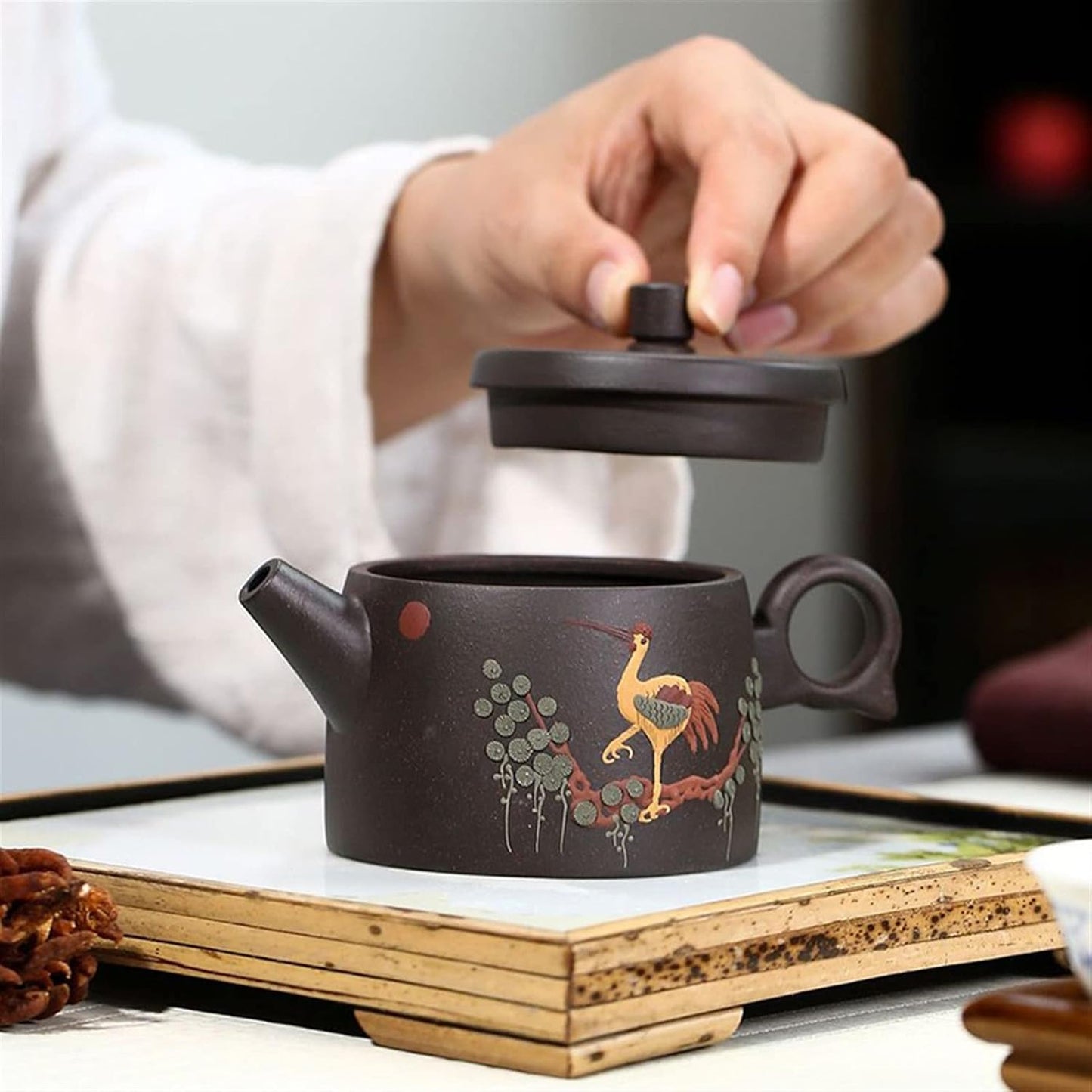 Tea Kettle 180ML Small Single Teapot Handmade Zisha Teapot Delicate Crane Pattern Kung Fu Teapot Durable Tea Maker Loose Leaf Tea Maker