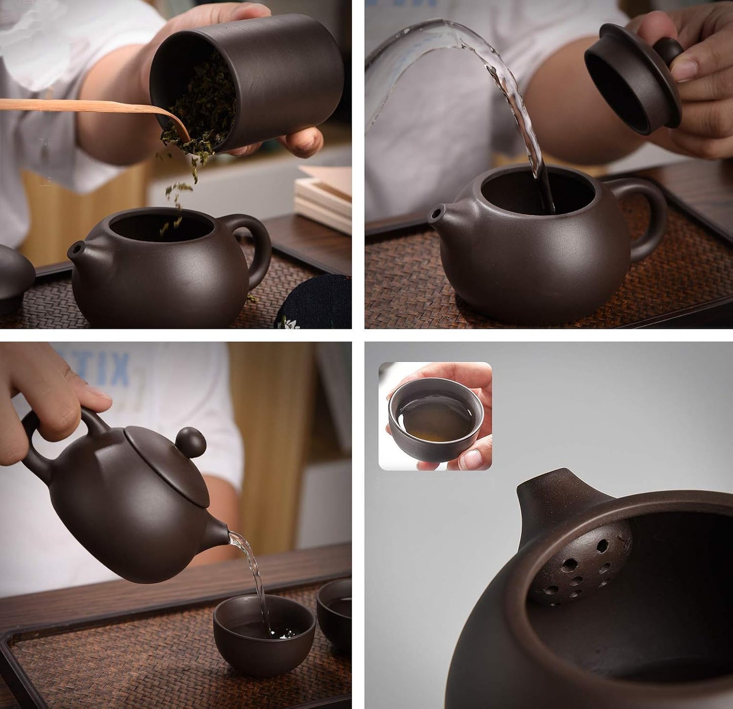 Zisha Travel Tea Sets 6 Pack Portable Chinese Kungfu Tea Set Ceramic Teapot Sets for adults, Purple Clay Tea pot 4 Teacups Canister in One Bag for Outdoor Picnic Business, Christmas Gift Tea Sets