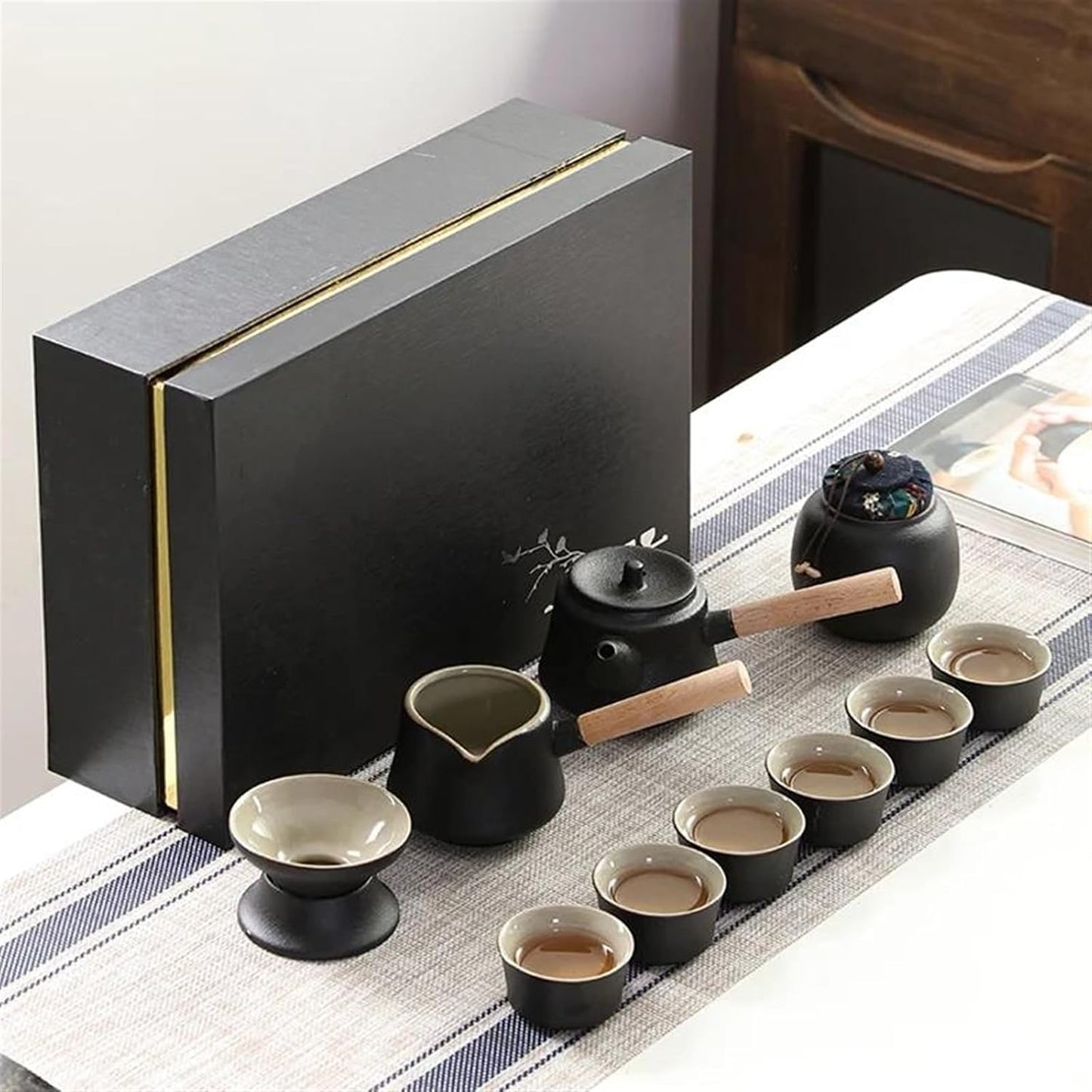 Afternoon Tea Set Black Pottery Kung Fu Tea Set Household Simple Ceramic Teapot Teacup Set of Gift Box Tea Set for Adults (Color : C)