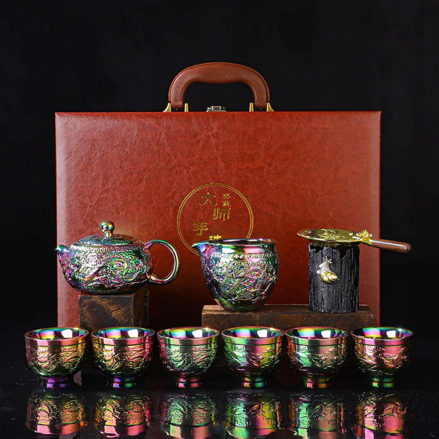 Chinese/Japanese Tea Set 24k Gold-plated Kung Fu Teaset Chinese Travel Tea Sets Luxury Bone China Tea Pot Teacup Tea Accessories Gift Box Packaging Portable Teapot Set Tea Gift set (Size : Gift box p