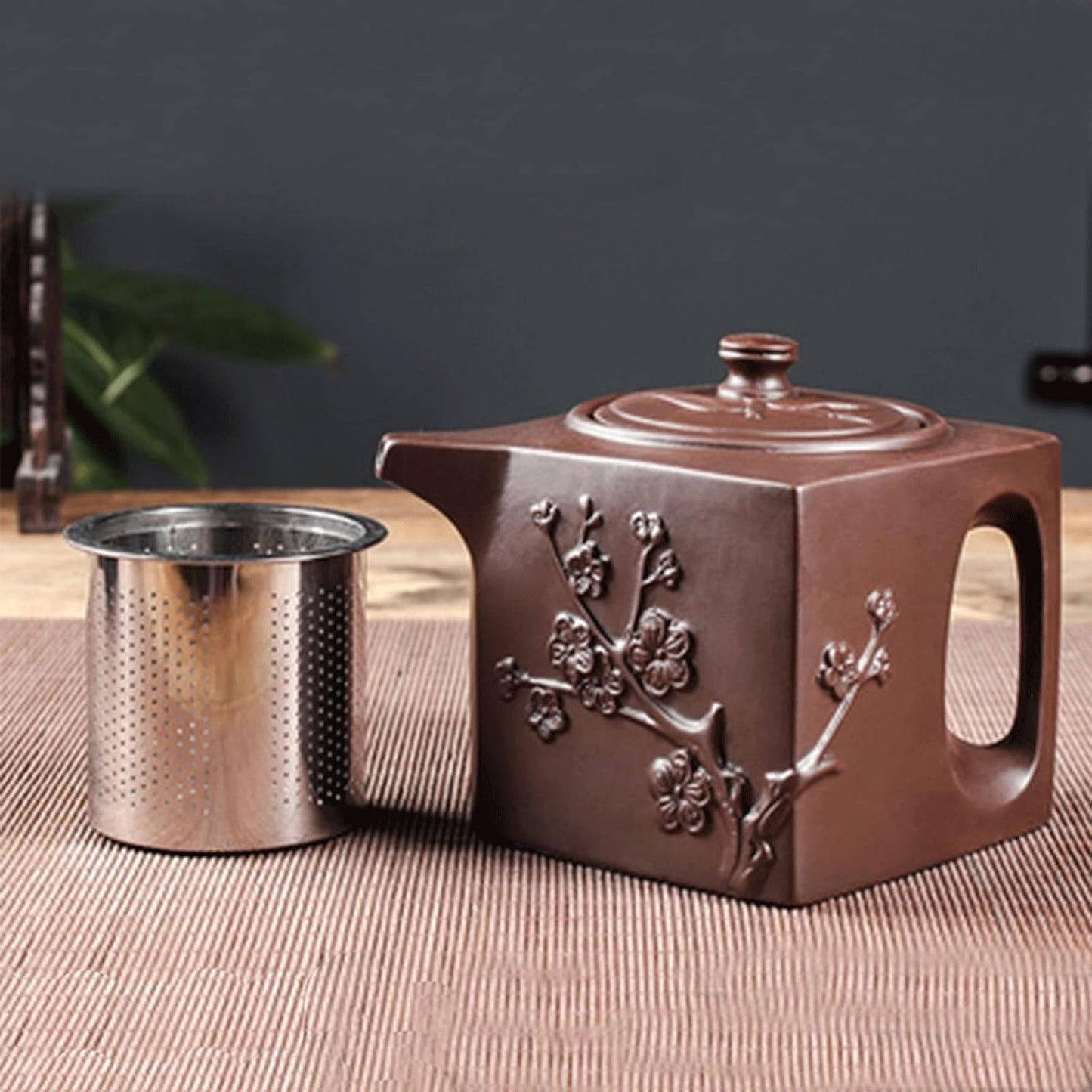 Kettle Teapot Zisha Pot Stainless Steel Filter Teapot Large-capacity Square Plum Bamboo Pot Kung Fu Tea Set Tea Bowl Cup Set