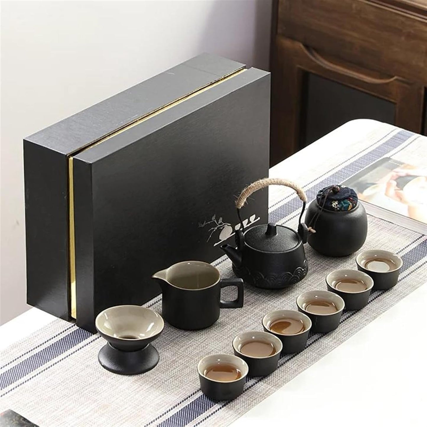 Afternoon Tea Set Black Pottery Kung Fu Tea Set Household Simple Ceramic Teapot Teacup Set of Gift Box Tea Set for Adults (Color : C)
