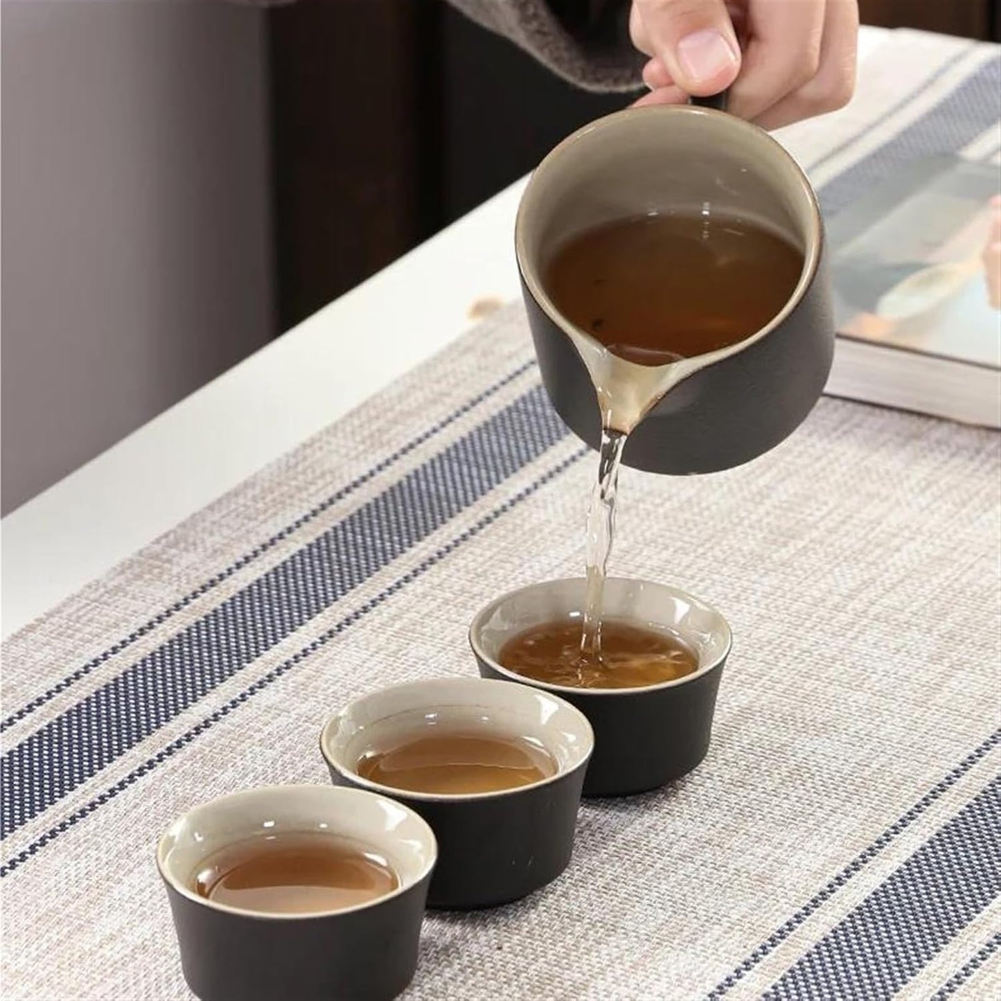 Afternoon Tea Set Black Pottery Kung Fu Tea Set Household Simple Ceramic Teapot Teacup Set of Gift Box Tea Set for Adults (Color : C)