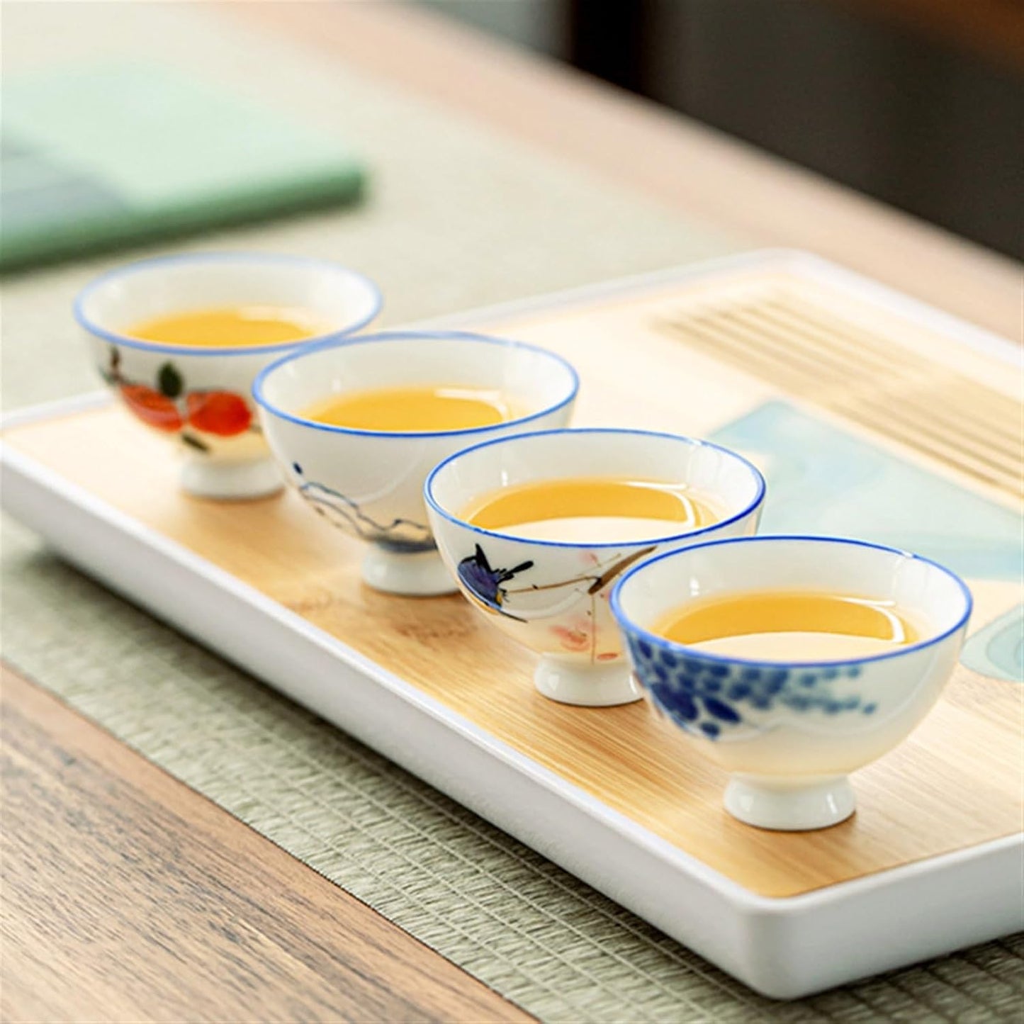 HMLTD Chinese/Japanese Tea Set Hand-Painted Ceramic Tea Cup White Ceramic Tea Cup Kung Fu Tea Cups Traditional Chinese Elegance Portable Teapot Set Tea Gift set (Size : D)