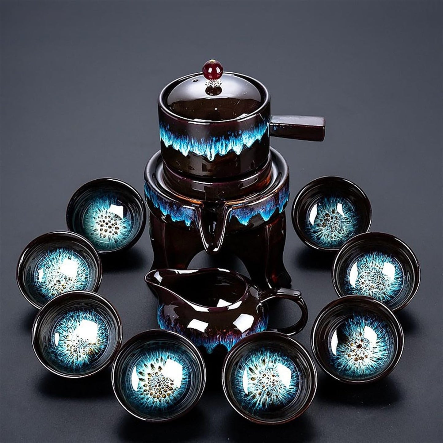 Chinese/Japanese Tea Set 10 Pcs High-end Kung Fu Tea Set Chinese Tea Set Automatic Tea Set Bone China Teapot And Tea Cup Set Travel Tea Set For 8 People Portable Teapot Set Tea Gift set (Size : 10 pi