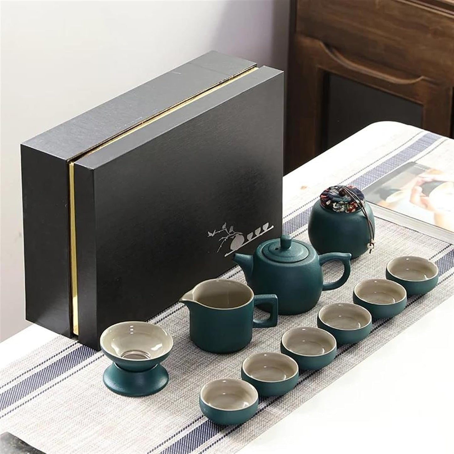Afternoon Tea Set Black Pottery Kung Fu Tea Set Household Simple Ceramic Teapot Teacup Set of Gift Box Tea Set for Adults (Color : C)