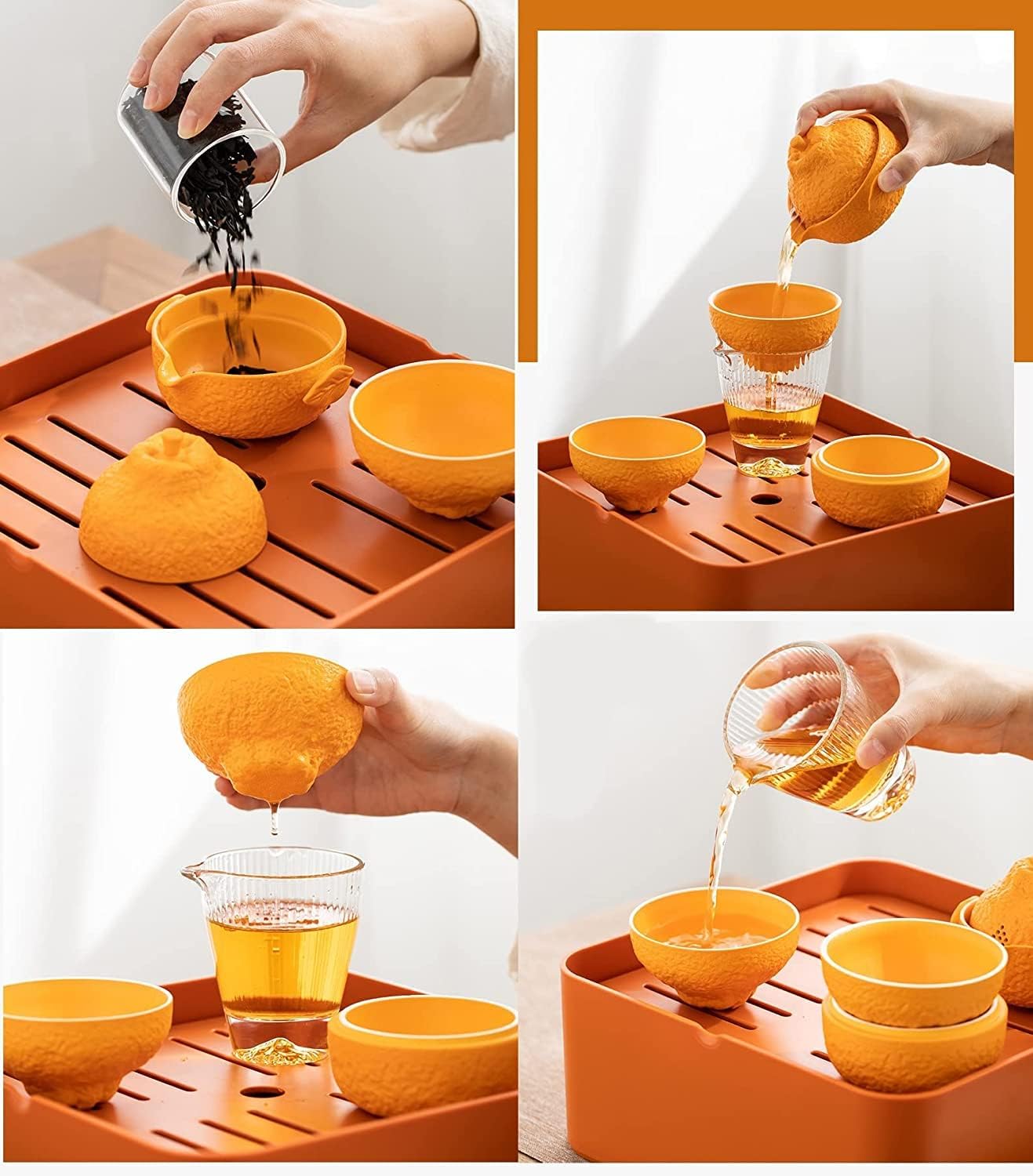 HSHTTKL Upgraded Handmade Tea Set Travel Kung Fu Tea Cup Orange Styling Organized Portable Teapot Set Porcelain Ceramic Tea Set Gift Tea Cup