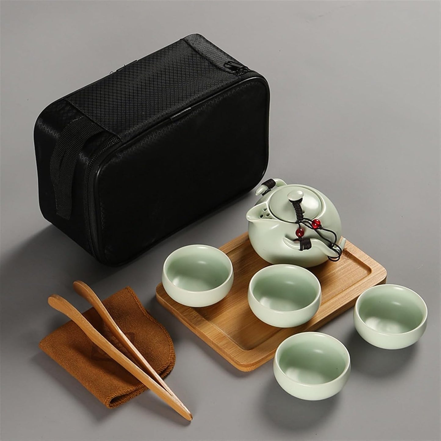 Chinese/Japanese Tea Set Chinese Tea Travel Tea Set Kung Fu Tea Set Ceramic Portable Teapot Porcelain Teaset Gaiwan Tea Cups of Tea Ceremony Tea Tool Portable Teapot Set Tea Gift set (Size : Black 5P