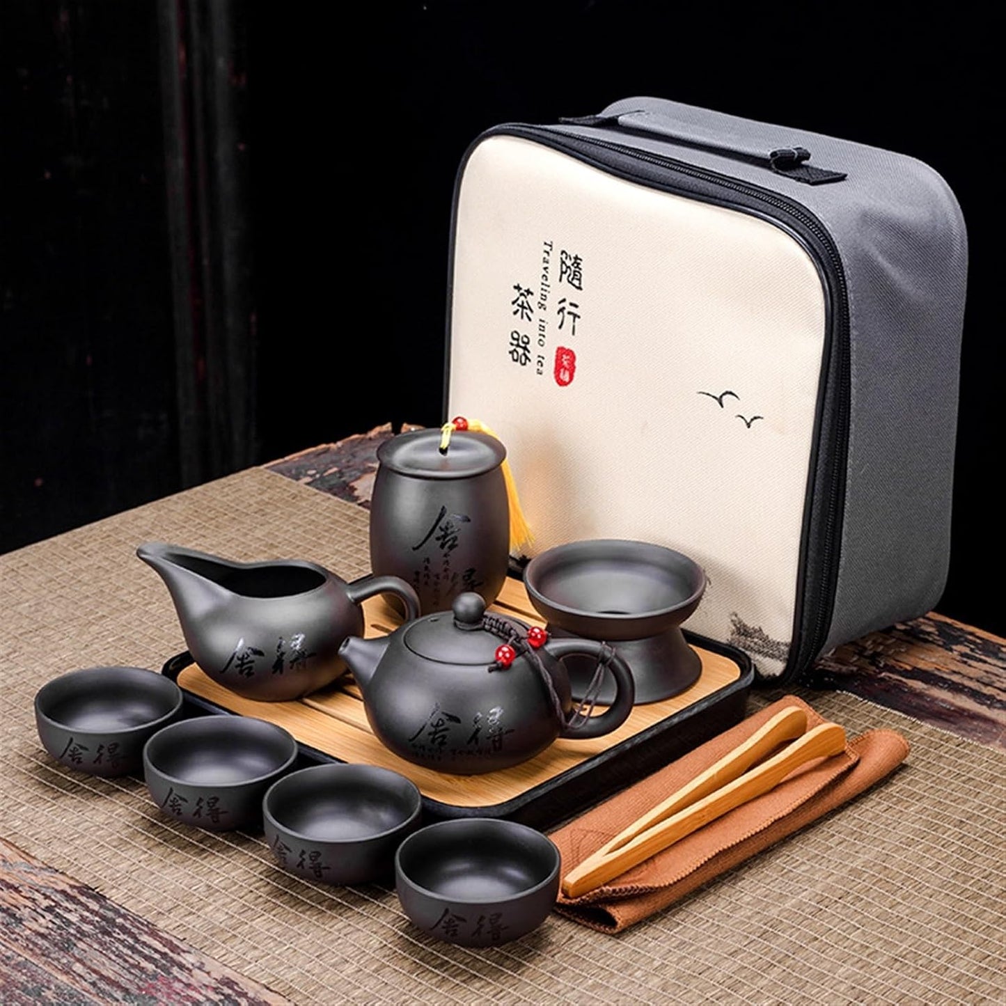 Chinese/Japanese Tea Set Chinese Kung Fu Tea Set Sand Ceramic Teapot Set Travel Kong Fu Tea Kit Gift Porcelain Purple Sand Pot Infuser Ceramic Tea Set Portable Teapot Set Tea Gift set (Size : I)