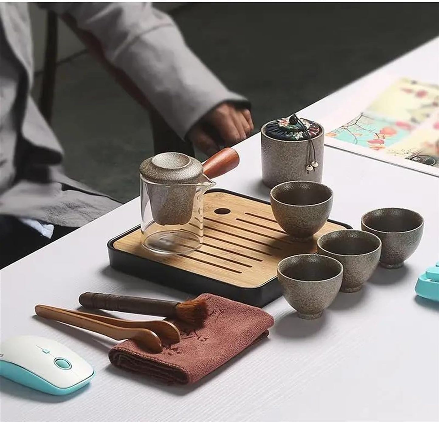Afternoon Tea Set Chinese Travel Kung Fu Tea Set Ceramic Portable Teapot Porcelain Teaset Gaiwan Tea Cups Tea Set Tea Set For Adults (Color : D)